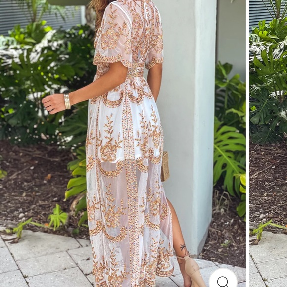 Cloud Ten Floral Embroidered Dress Multi Color Lace Maxi Ruffled Sleeves VNeck L - Picture 2 of 16